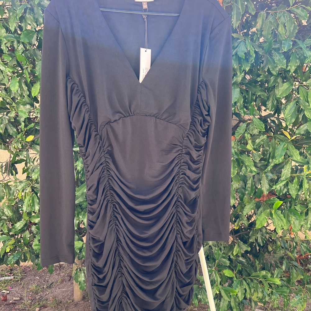BCBG Black Ruched Long Sleeve Dress